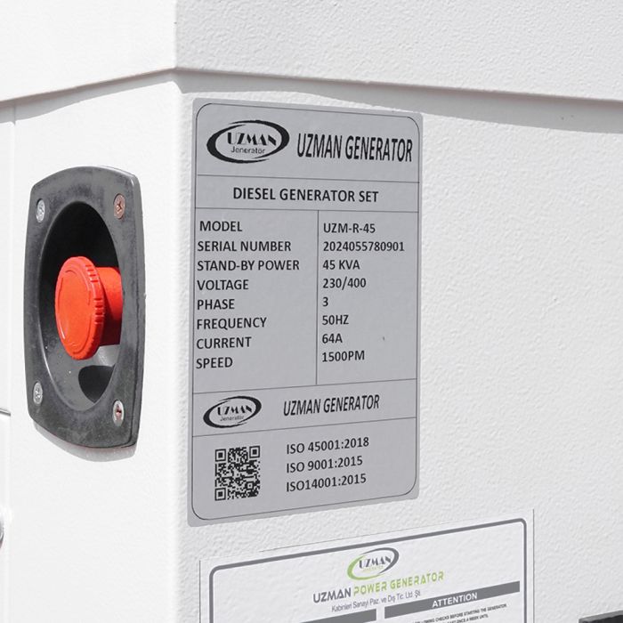 
					Генератор дизельний Uzman Ricardo (UZM R-44) 44 KVA/35KW, трифазний 230/400V, 50Hz, об'єм 100л, 2200x900x1200 мм (AVR+ATS(АВР) ) в комплекте)