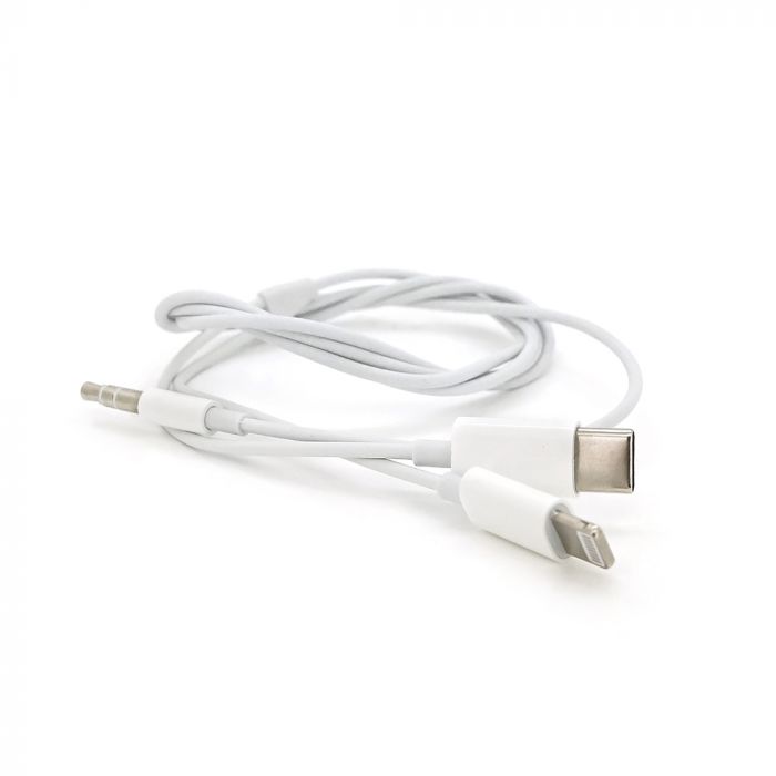 
					Кабель-перехідник JH-CM32 Jack 3.5mm(M) => Lighting(M)+Type-C(M), 1м, White, Box
