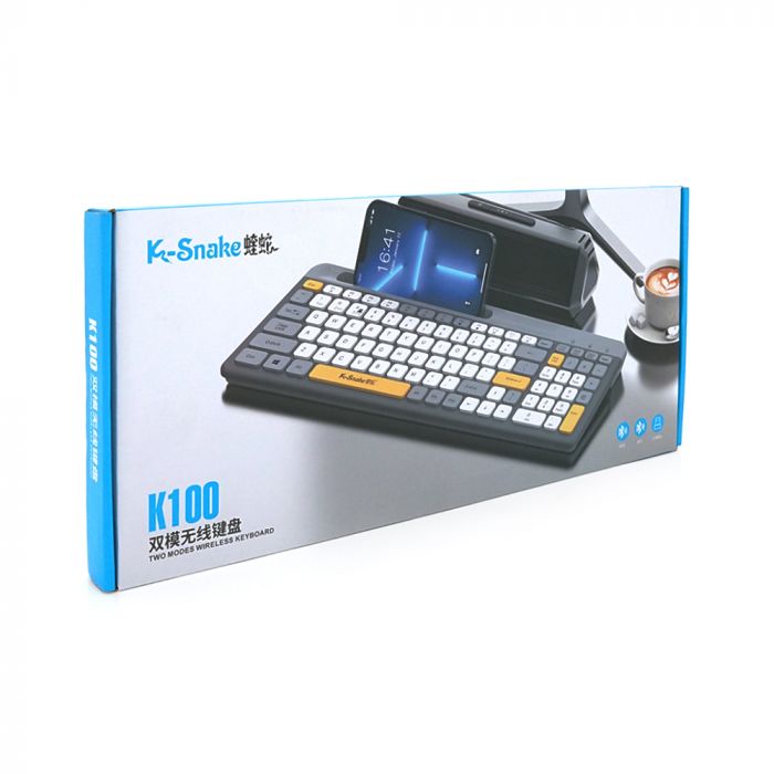 
					Клавіатура бездротова K100, 99 клавіш+ підставка під телефон, (Eng/Pyc), 2.4G, White/Gray, 380x175mm, Box