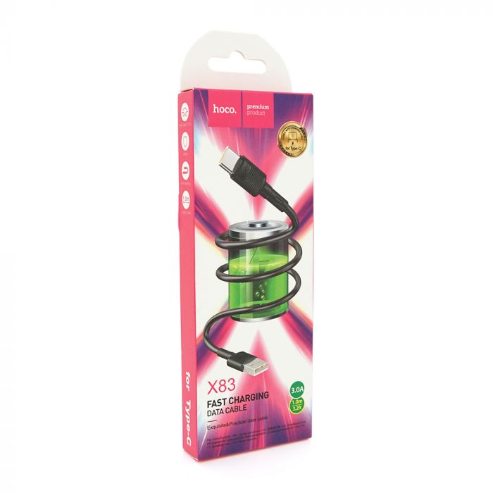 
					Кабель Hoco X83, Type-C-USB, 3A, Black, довжина 1м, BOX