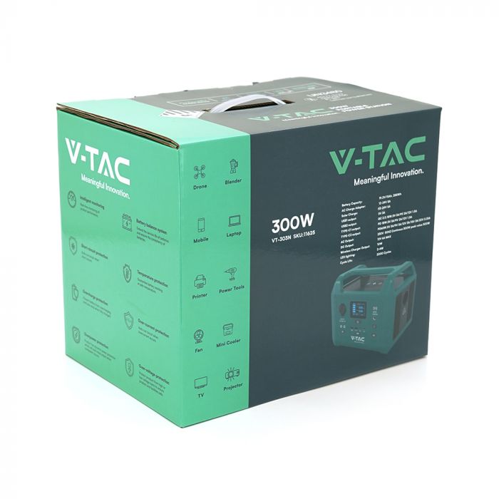 
					Портативне джерело живлення V-TAC VT-303N, 300W, LiFePO4(IRF32135 19.2V 15Ah/288Wh) (249*171.5*208) 4,3kg