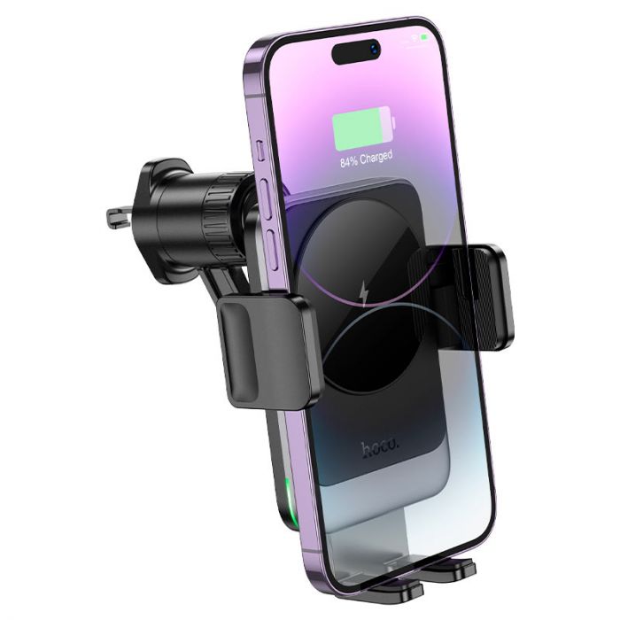 
					Автоутримувач HOCO HW13+ Wireless Charging 15W, кріплення на решітку, затискач 50-90мм, Black, Box