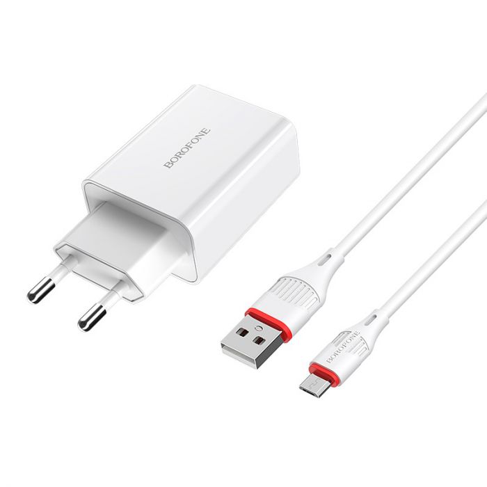 
					Набір BOROFONE BA21A СЗУ 1xUSB+ кабель Micro, 2.4A, 1м, White, Box