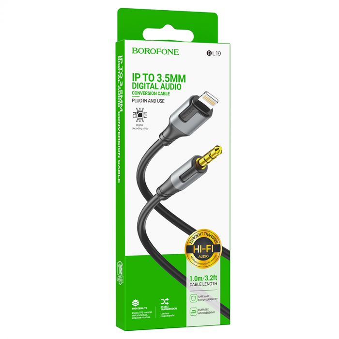 
					Кабель Borofone BL19 DC3.5 (тато) => Lighting (тато), круглий, 1м, Black, Box