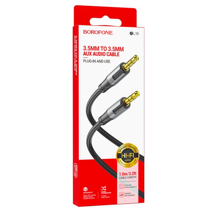 
					Кабель Borofone BL19 DC3.5 тато-тато 1.0м, круглий Black, Box