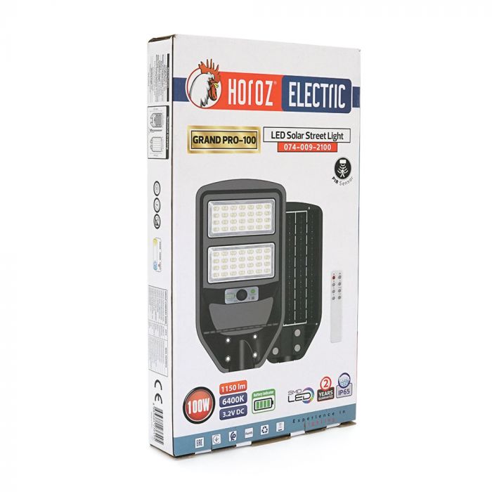 
					Вуличний ліхтар HOROZ GRAND PRO-100 на сонячній батареї, 100W, 1150lm, 6400K, Box